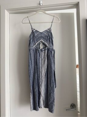 Express Blue & White Striped Cutout Spaghetti-Strap Midi Dress